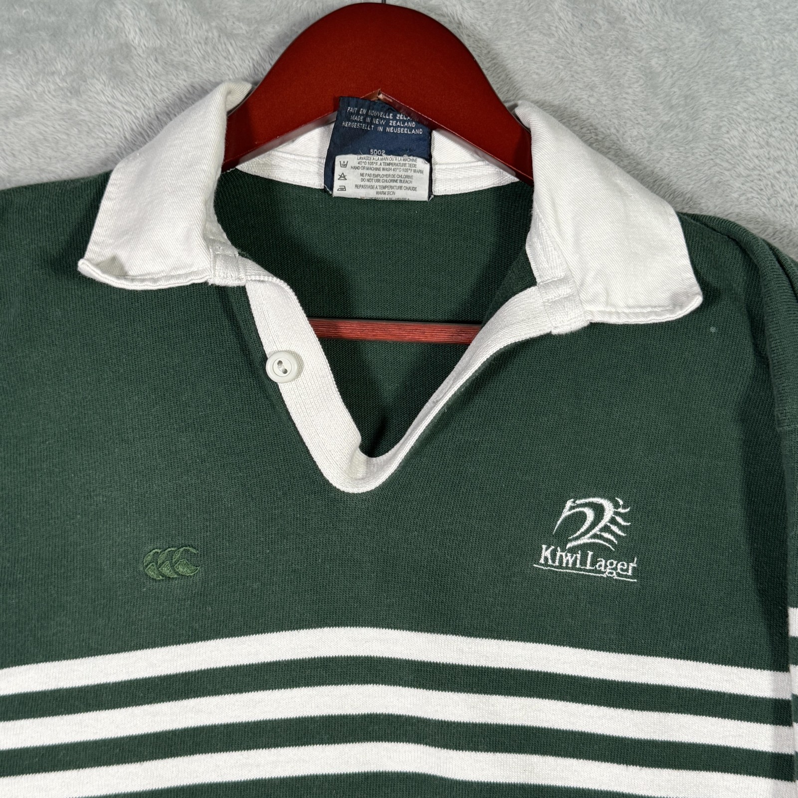 Canterbury New Zealand Rugby Shirt Mens L Green Striped Kiwi Lager *FLAW gallery