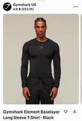NEW GYMSHARK Element Baselayer Compression Long Sleeve T-Shirt XL Black SEALED