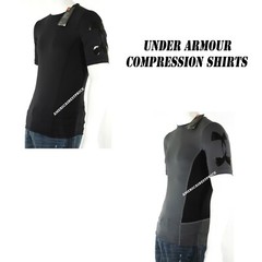 UNDER ARMOUR NEW MEN’S COMPRESSION SHIRT HEATGEAR ACTIVE WEAR BLACK & GRAY NWT