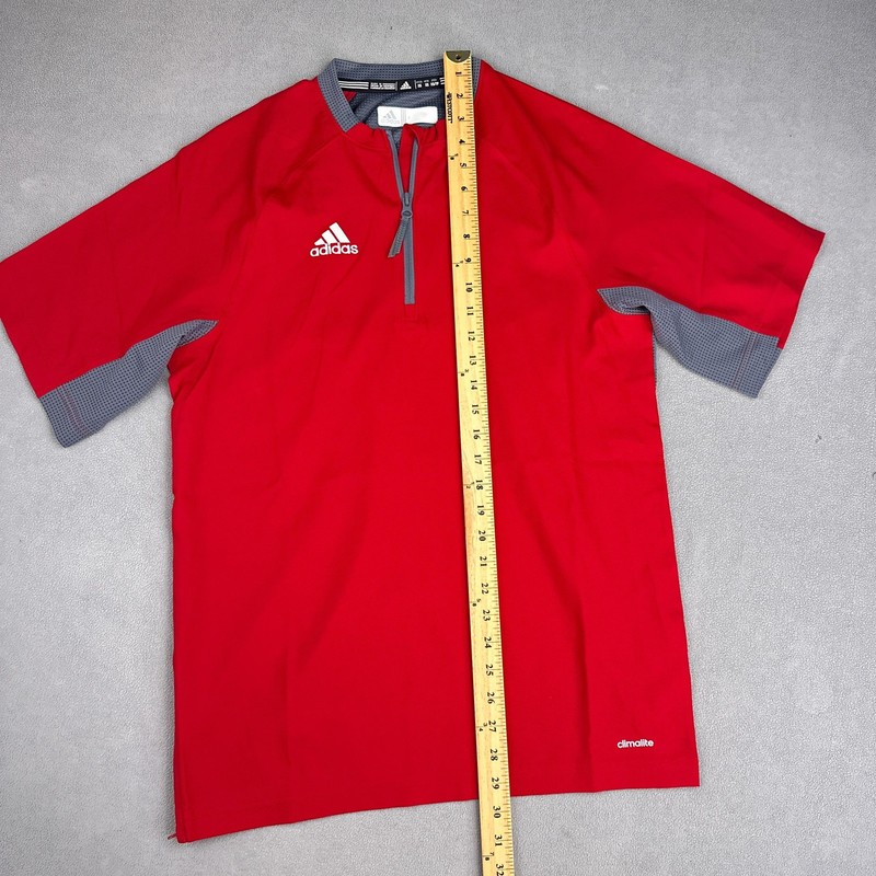 Adidas Baseball Cage Jacket Pullover Shirt Mens XS Red Gray 1/4 Zip Climalite gallery