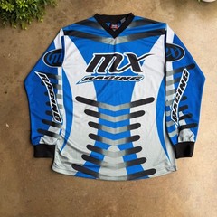 MX Motocross Racing Jersey Mens M Blue White Grey Long Sleeve Mesh BMX Shirt