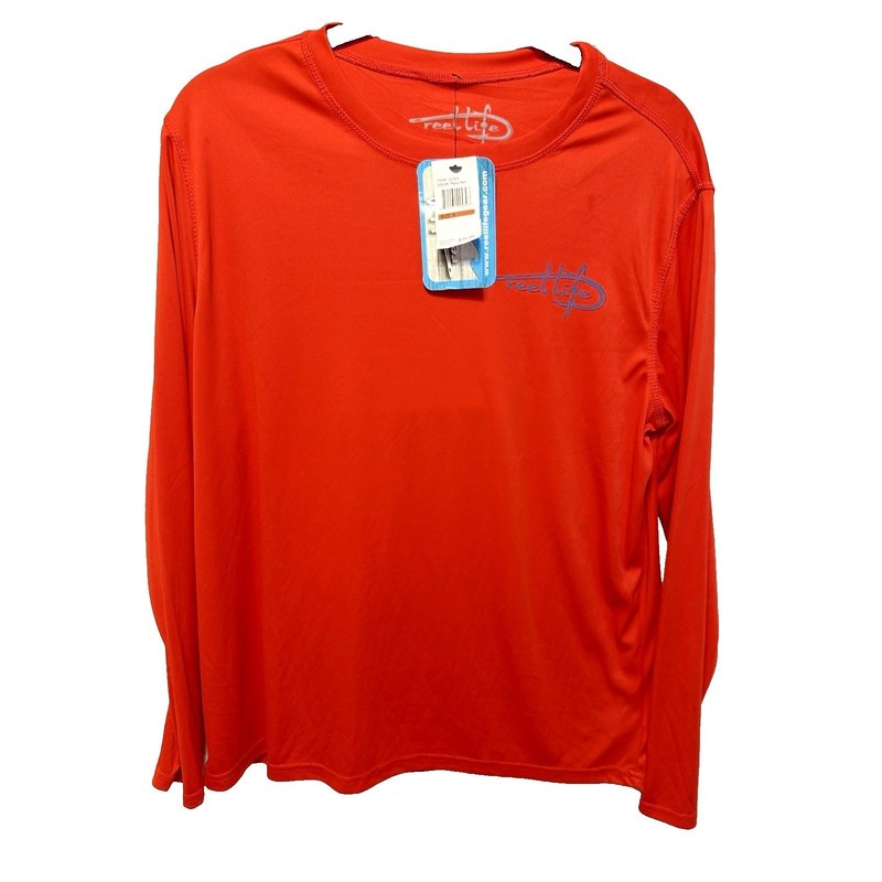 REEL LIFE Shirt Mens Small Red Fishing UPF 50+ Sun Ray Defender w/ American Flag gallery