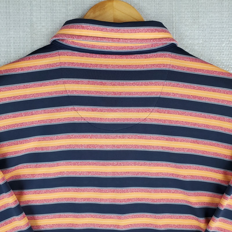 STRAIGHT DOWN Size Large Blue/Orange Striped Mens Golf Polo Shirt Performance gallery