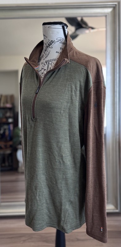 Smartwool Merino 250 1/4 Zip base layer Size Winter Moss Fox Brown Mens Size L gallery