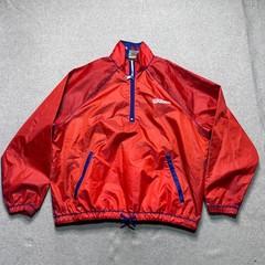 Forever 21 Wilson 1/4 Zip Retro Pullover Mens Large Red Ripstop Zipper Pocket