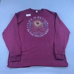 Life Is Better In The Mountains Shirt Men 2XL Burgundy Crew Neck Long Sleeve Tee