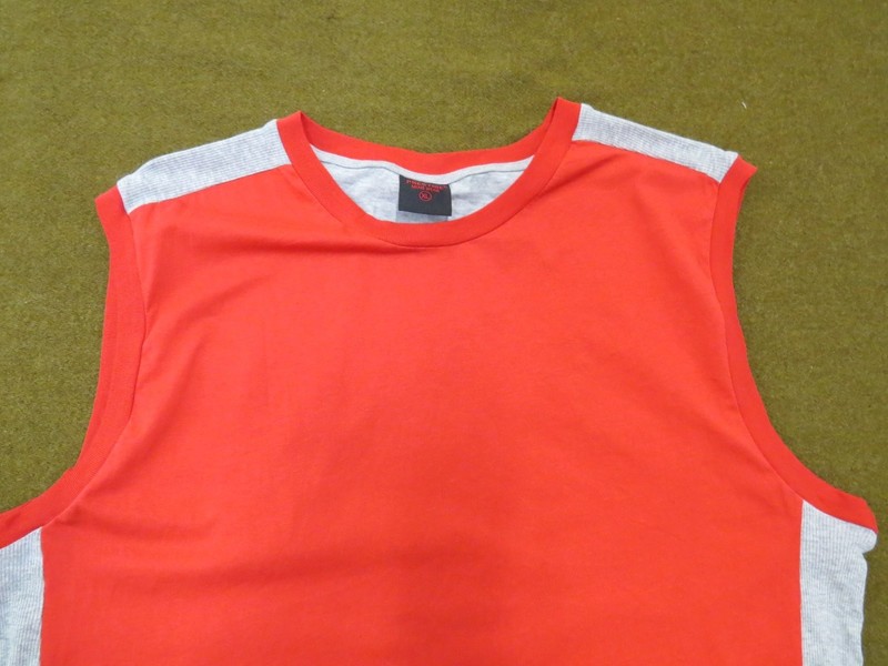 PRESTIGE Men's Activewear Tank Top Red Grey XL 100% Cotton Ribbed Panels gallery