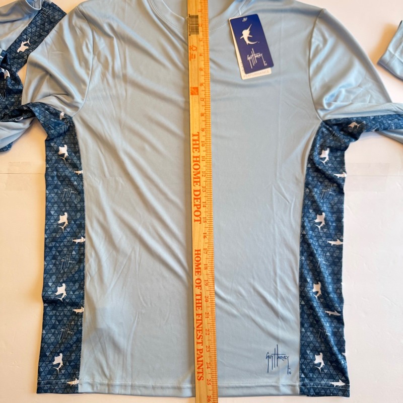 Guy Harvey Mens Performance Long Sleeve Sun Shirt Blue Shark Print UPF 50 Small gallery