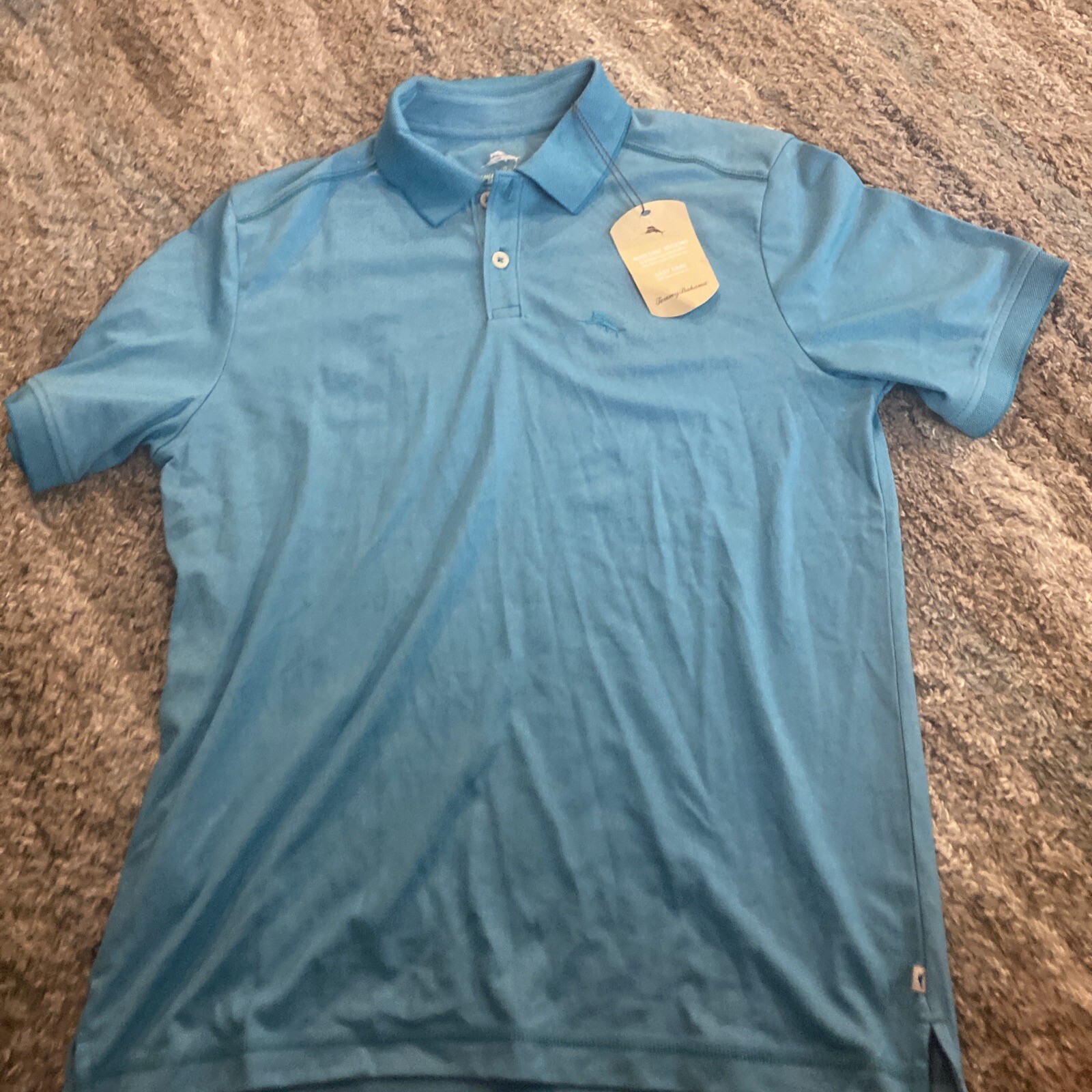 $99.50 Tommy Bahama Performance Polo Golf Shirt Marlin Logo Riviera Azure Large gallery