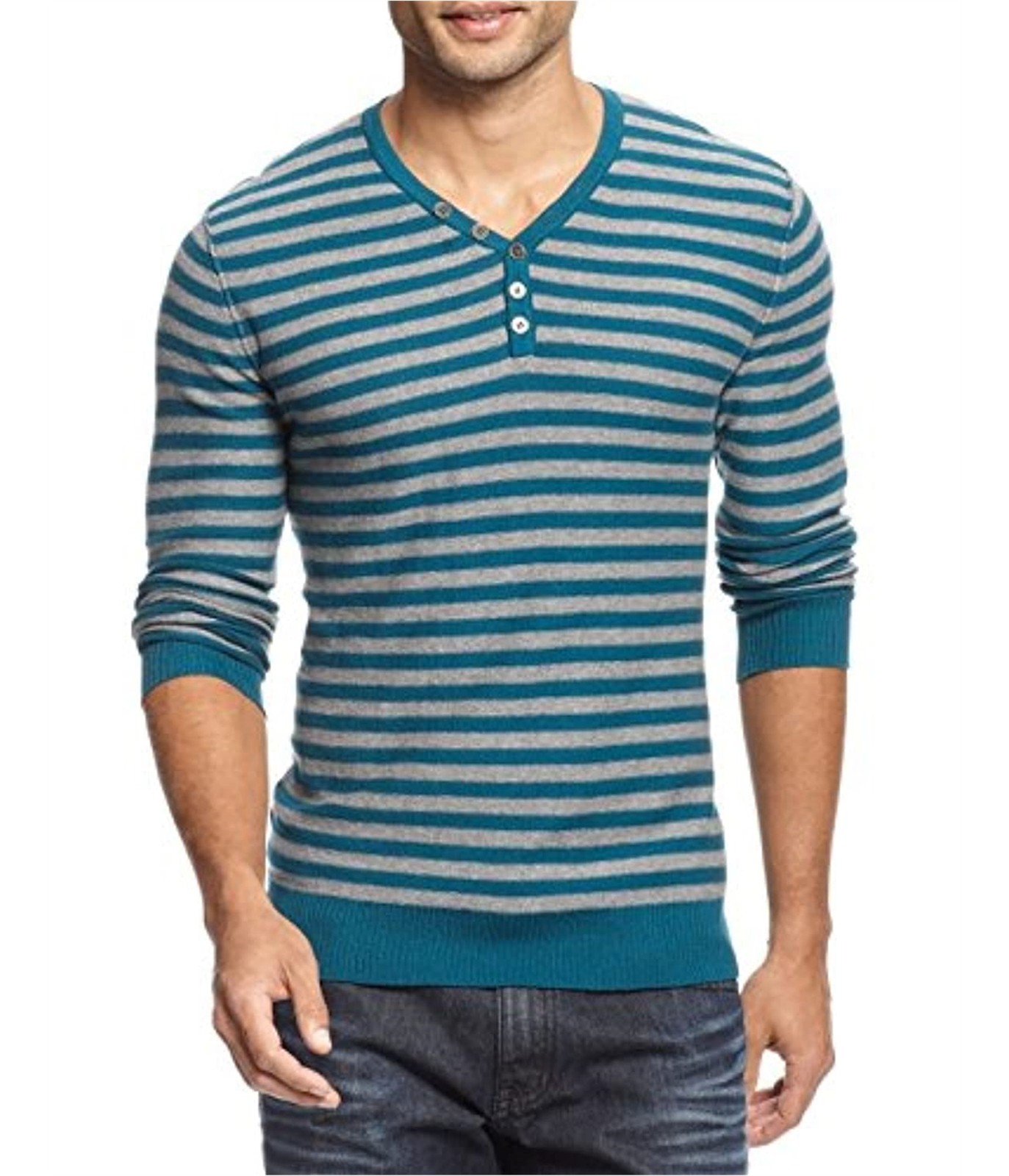 I.N.C Mens Striped Knit Henley Shirt, Green, XX-Large gallery