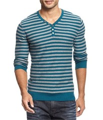 I.N.C Mens Striped Knit Henley Shirt, Green, XX-Large