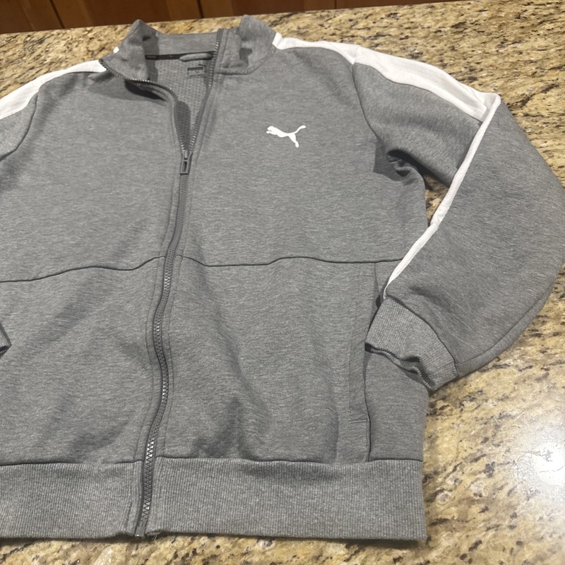 Puma Pullover Mens Medium Gray Full Zip Stand-Up Collar Pockets Jersey Logo gallery