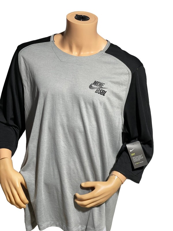 Nike BSBL 3/4 Raglan Baseball Top Shirt Black Gray BQ6598-010 Men’s Sm NWT Trout gallery