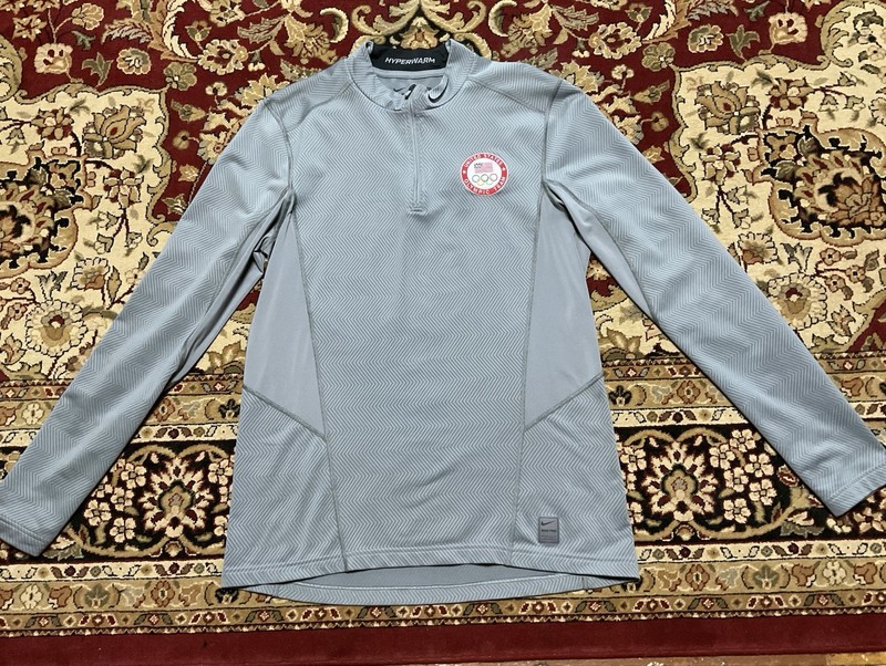 Nike Pro Hyperwarm Men's L Gray Fitted 1/4 Zip Mock Neck USA Olympic Team gallery