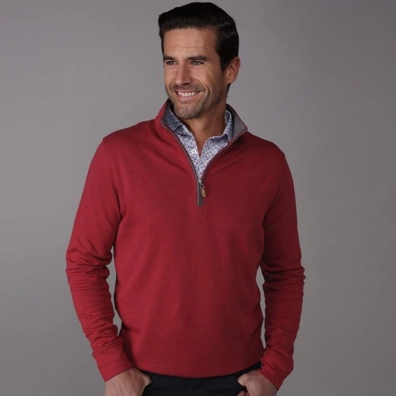 NWT Collars & Co Heather Cloud Cotton Quarter Zip Red with Gray Trim L