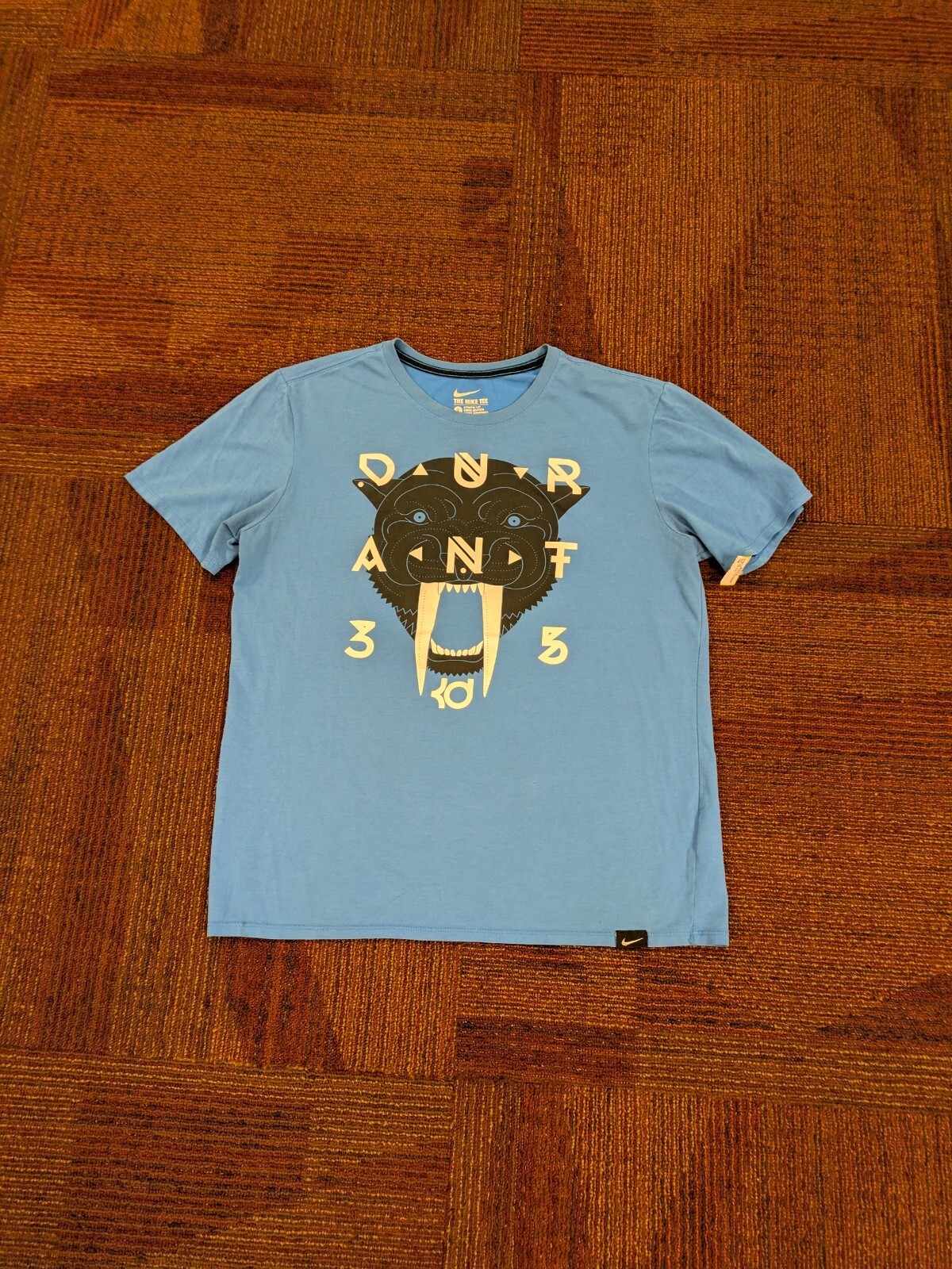 Kevin Durant Nike Tee Dri Fit Shirt Mens L Large Blue Crew Saber Tooth Tiger gallery