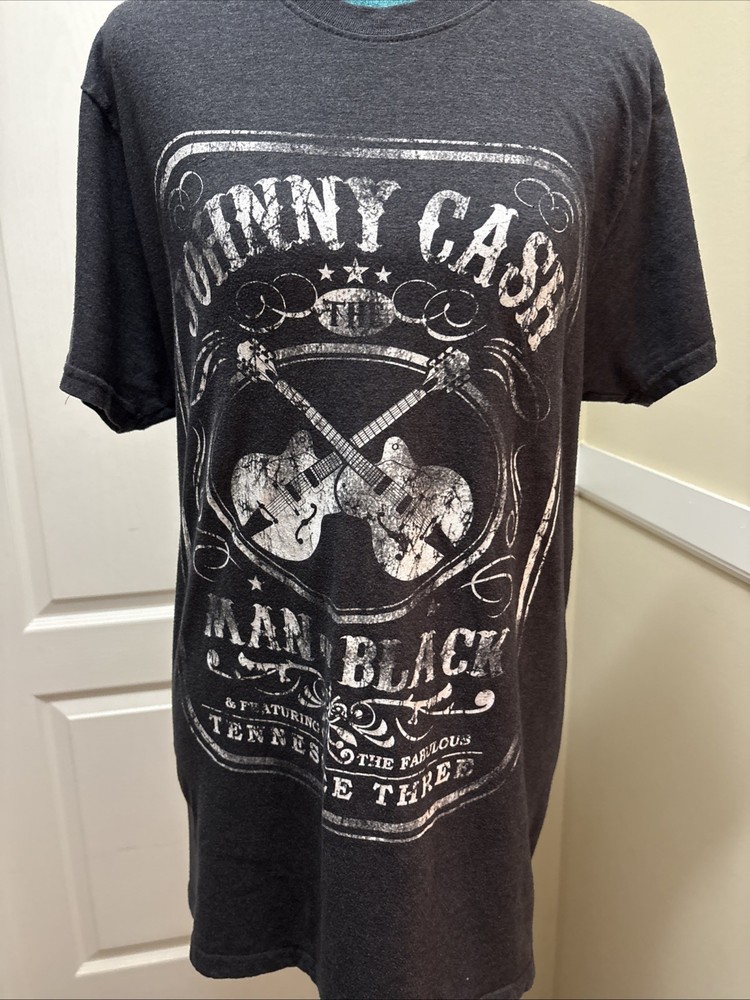 JOHNNY CASH MENS L. CHARCOAL HEATHER TEE SHIRT MAN IN BLACK TENNESSEE TRIO