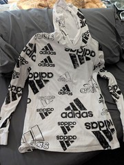 Vintage Adidas Black And White Lightweight Hooded Shirt Youth XL