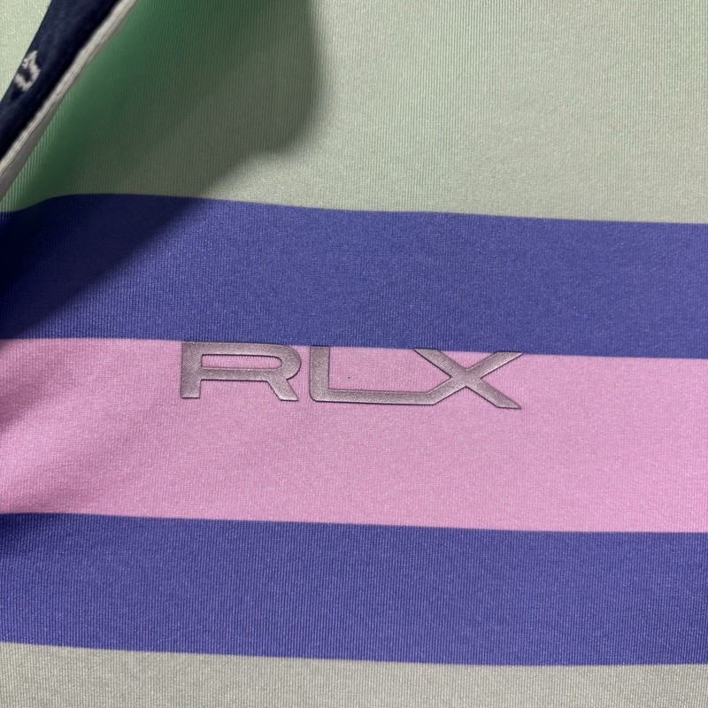 RLX Ralph Lauren Performance Polo Shirt Blue Stripe Wicking Men's Medium FLAW gallery