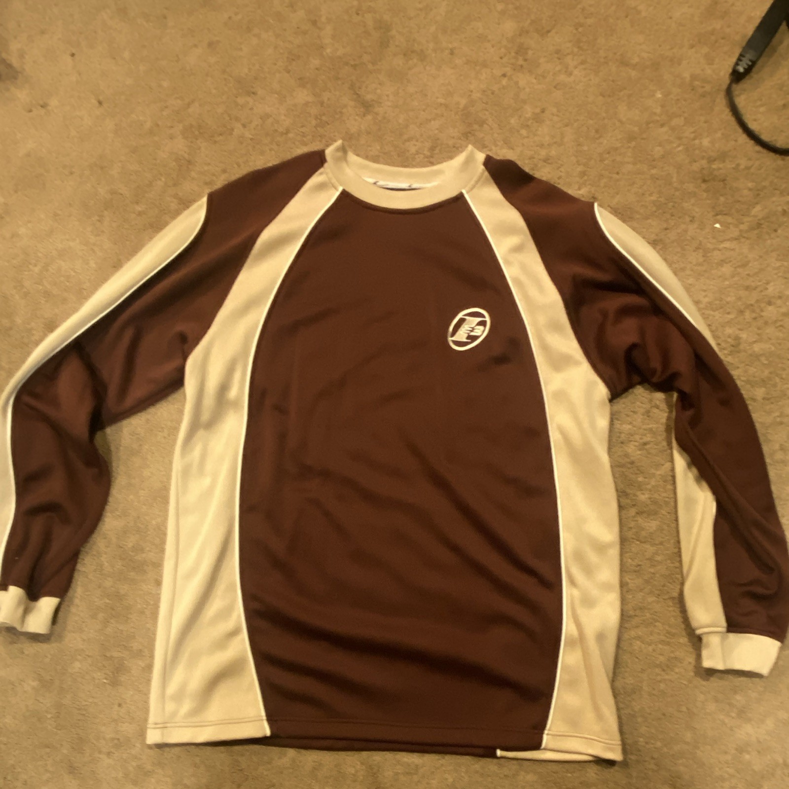 Reebok Limited Edition Men’s XL Brown/Beige Colorblock Long sleeve warmup shirt gallery