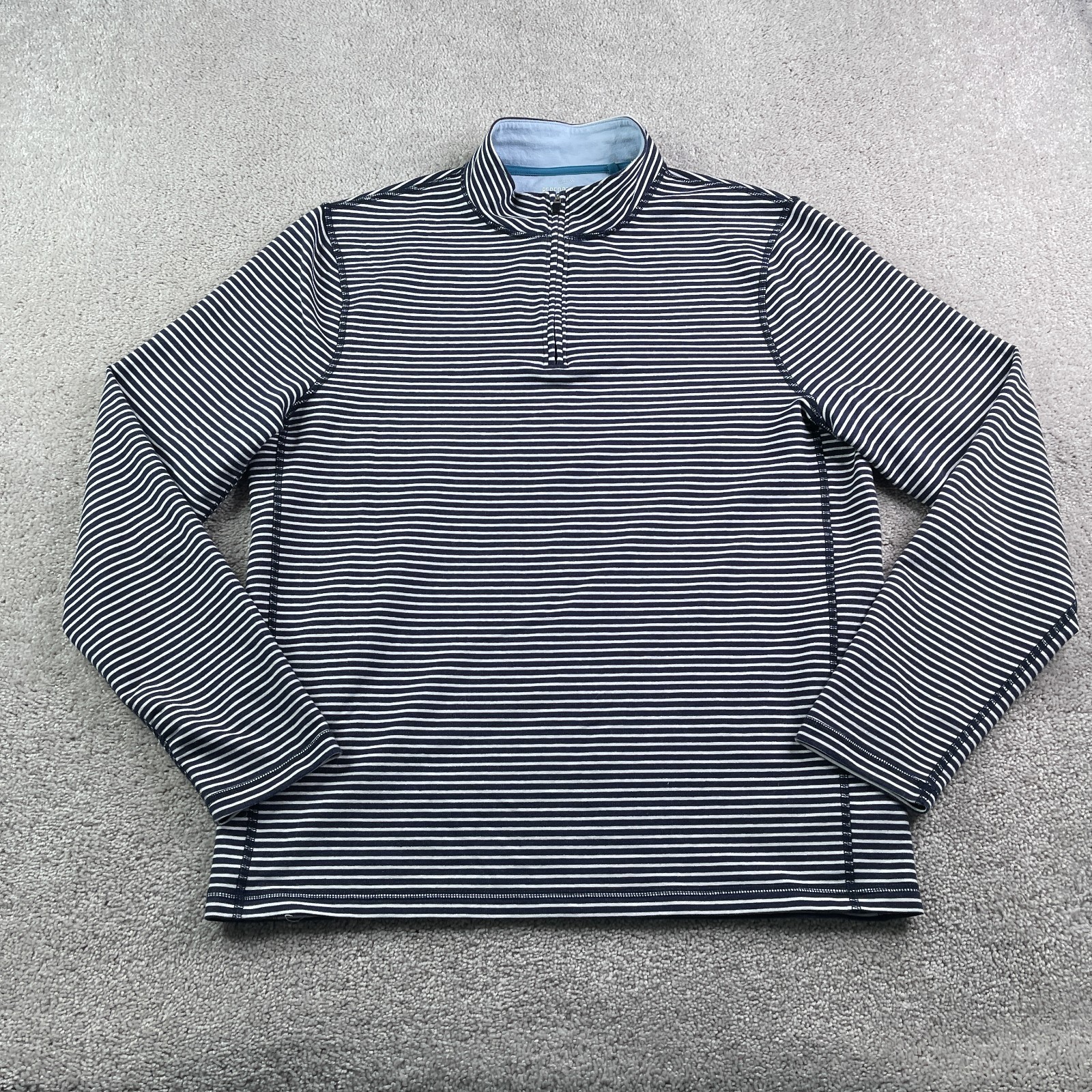 J Crew Sweater Mens Large Blue White Stripes Performance Half Zip Pullover gallery