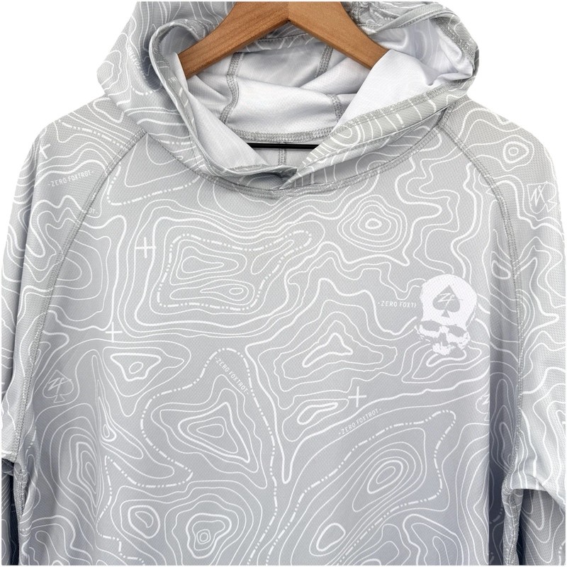 Zero Foxtrot Stay Zero Hoodie Mens XL Grey Skull SLIM Lightweight Pull Over 46" gallery