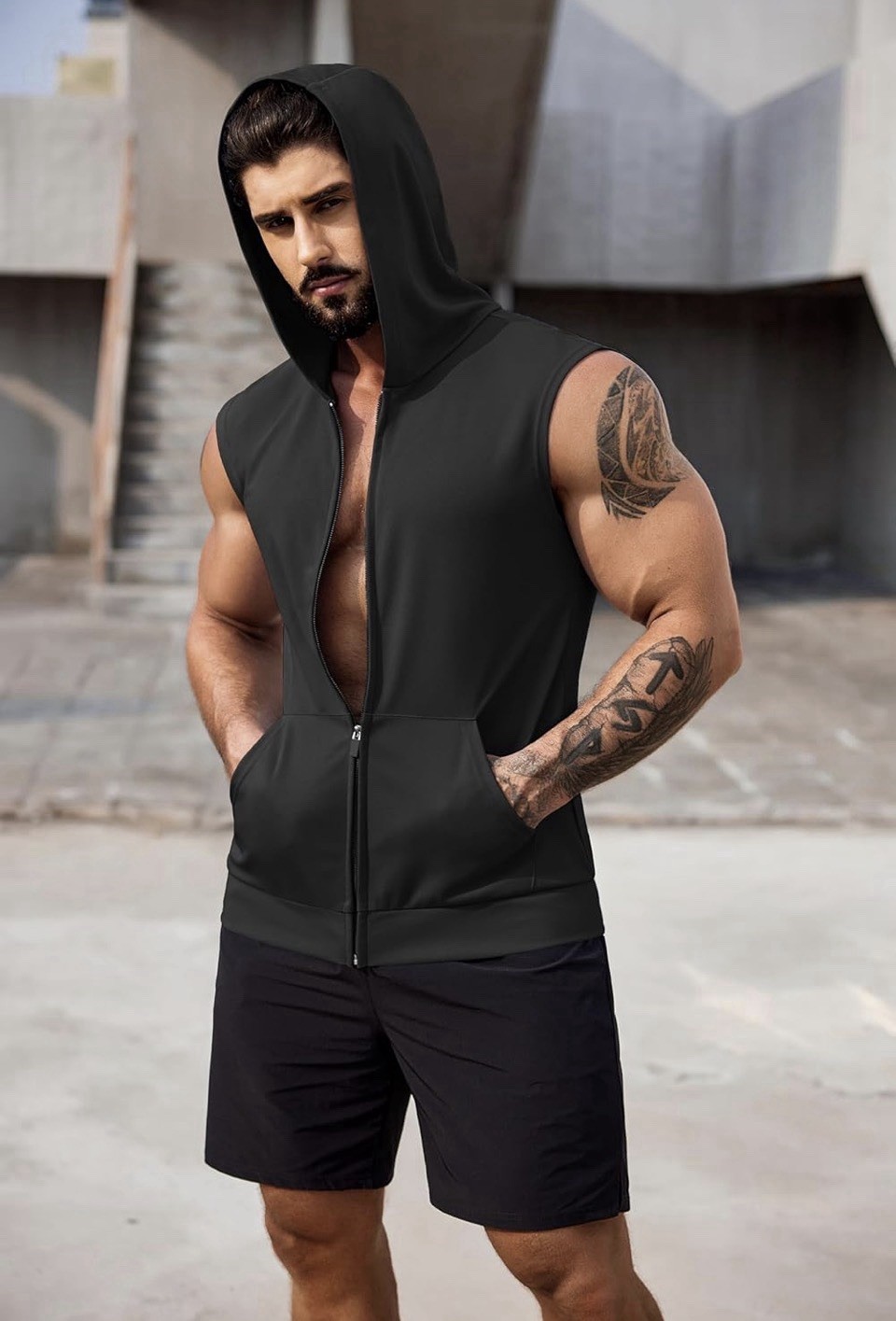 Black Hooded Sleeveless Cut Off Tank Top. Men's .XL gallery
