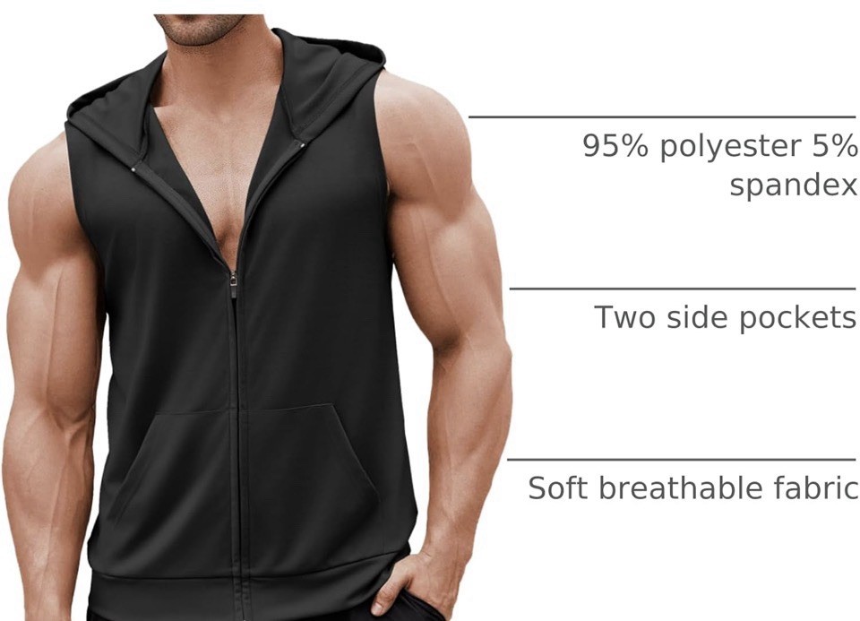 Black Hooded Sleeveless Cut Off Tank Top. Men's .XL gallery