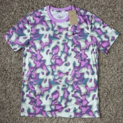 Nike Abstract Camo Print Shirt Mens Medium Purple Green Dri Fit Performance Tee