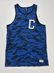 Crooks & Castles Men’s Blue/Black Camo Cotton Crew Tank Top Logo, Size M