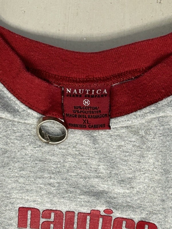 VTG Nautica Jeans Company Gray Red White Long Sleeve Crew Neck T-Shirt XL gallery