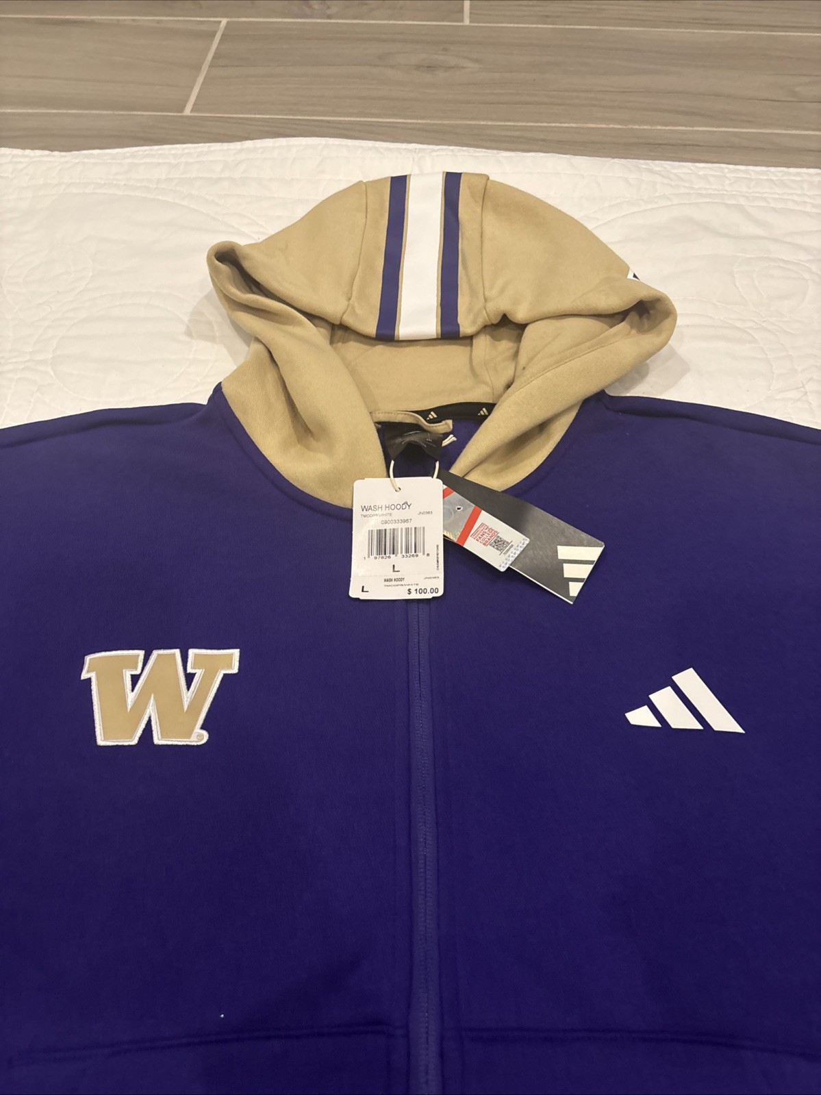 Adidas Washington Huskies Large Zip-up Pullover Purple Game Mode NWT $100 gallery