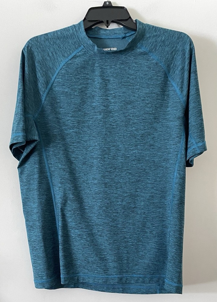 Lands End Men's M Teal Blue Quick Dry Lightweight Active Short Sleeve T Shirt