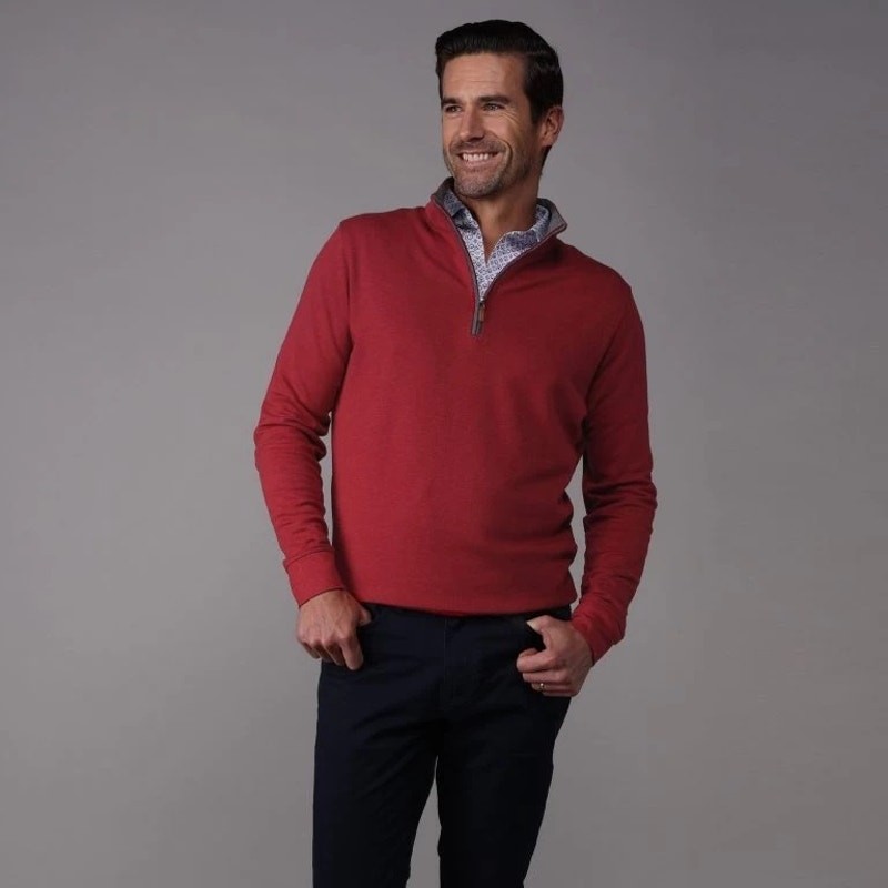 NWT Collars & Co Heather Cloud Cotton Quarter Zip Red with Gray Trim L gallery