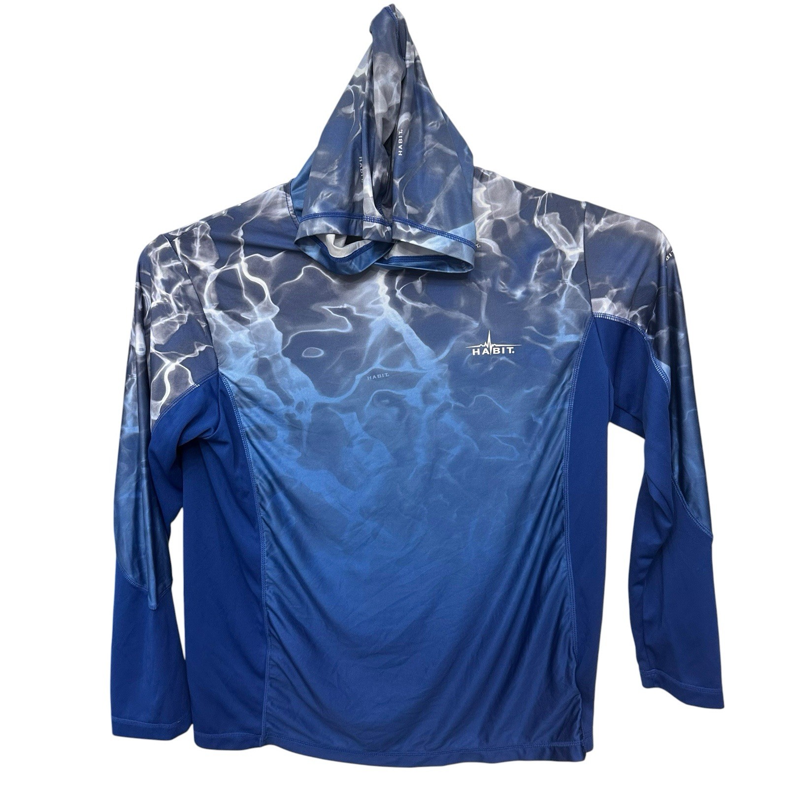 Habit Mens Hooded Performance Layer Long Sleeve Shirt Blue Size Large Beach Fish gallery