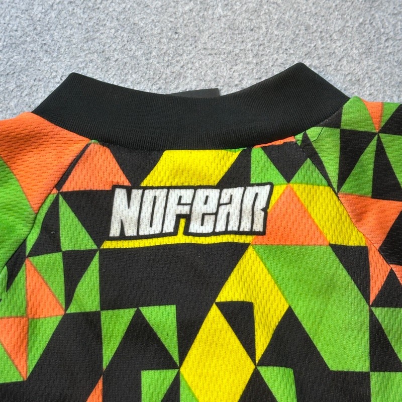 Vintage No Fear Motocross Jersey Mens Small Black Neon Geometric Spectrum BMX MX gallery