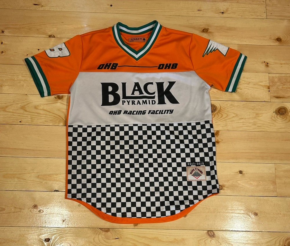 Black Pyramid Men's Jersey Size XL Racing Checkered Orange White Green