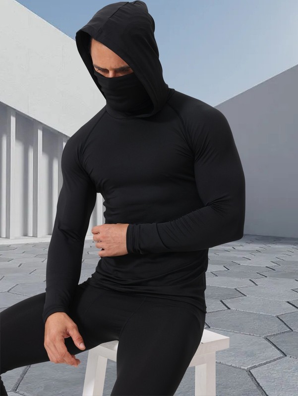 Mens Outdoor Sports Top Shirt Hooded Compression Long Sleeve T-shirt for Cycling gallery