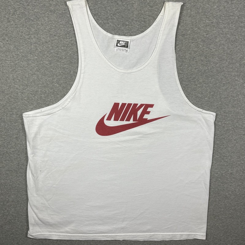 Vintage Nike Tank Top Mens Large Racerback Muscle Gym Lifting Red USA FLAW gallery