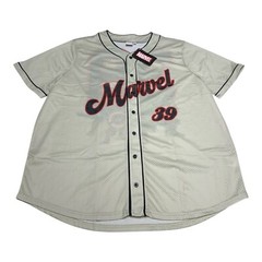 Marvel Baseball Jersey Mens Size 4XL Beige Button Up Shirt Hulk Iron Man Captain