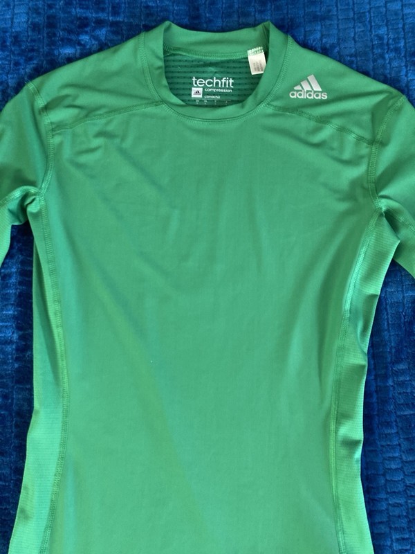 Adidas Tech Fit Compression Climachill Workout Shirt Sz Large Green New! gallery