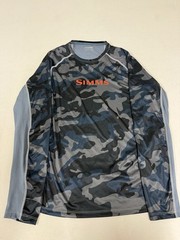 Simms Shirt Mens M Blue Hex Camo Long Sleeve Fishing UPF Quick Dry 90