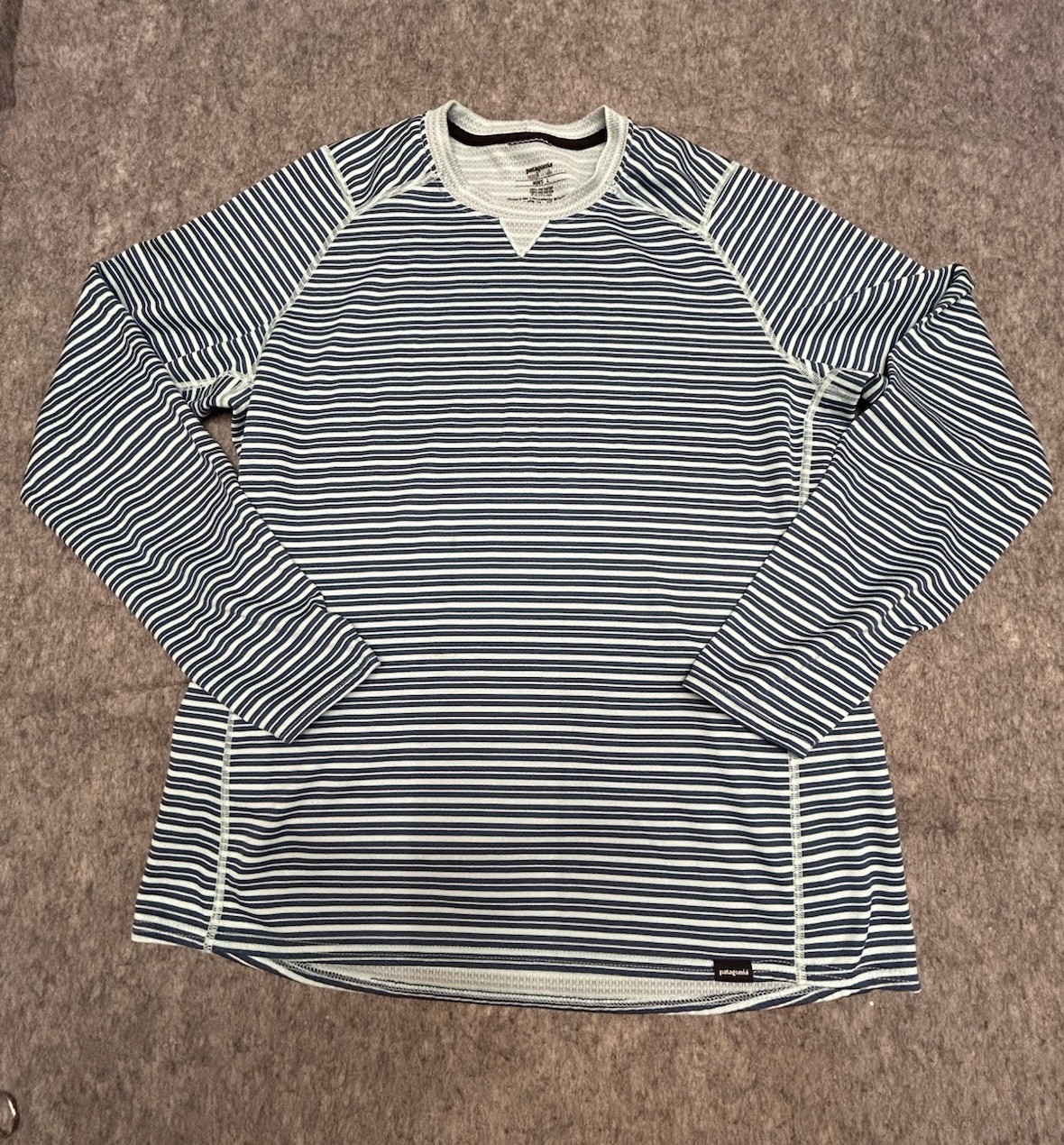 Patagonia Mens Capilene 3 Midweight Baselayer Blue Stripe Crew T Shirt Large gallery