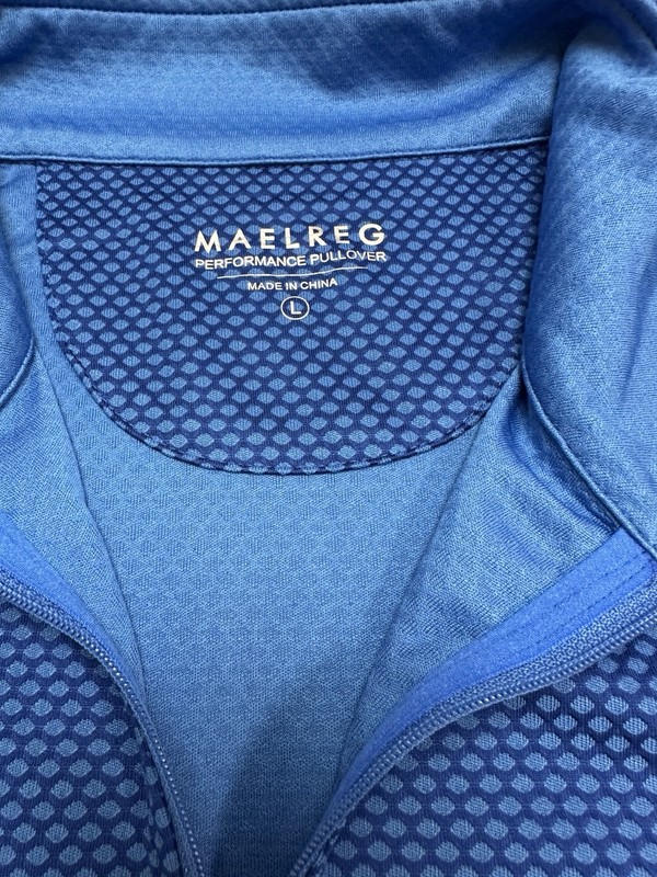 MAELREG Performance Pullover Mens Large Blue Print 1/4 Zip Long Sleeve Golf NWT gallery