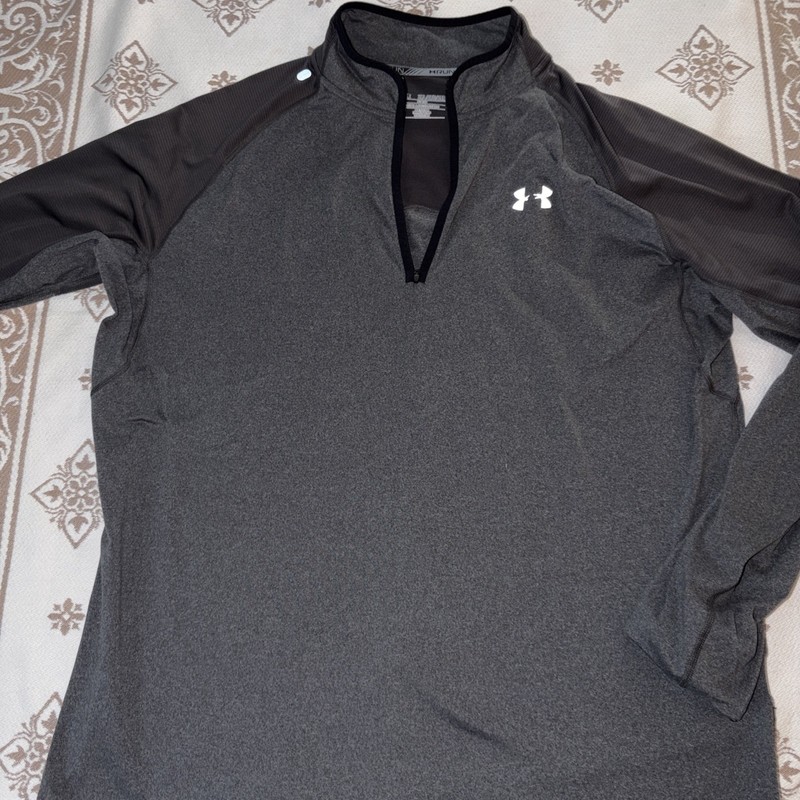 Men's UNDER ARMOUR RUN Long Sleeve Pull Over Gray 2XL Fitted Top gallery