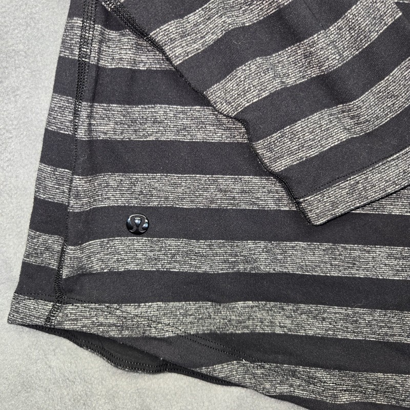 Lululemon Men's Medium? Asymmetrical Black And Gray Striped 1/4 Zip Longsleeve gallery