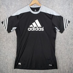 Adidas Shirt Mens Medium Black White Big Logo ClimaLite Gym Training Casual Top