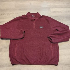 Eddie Bauer Sweater Mens XL Heather Red Radiator Fleece Snap Mock Pullover