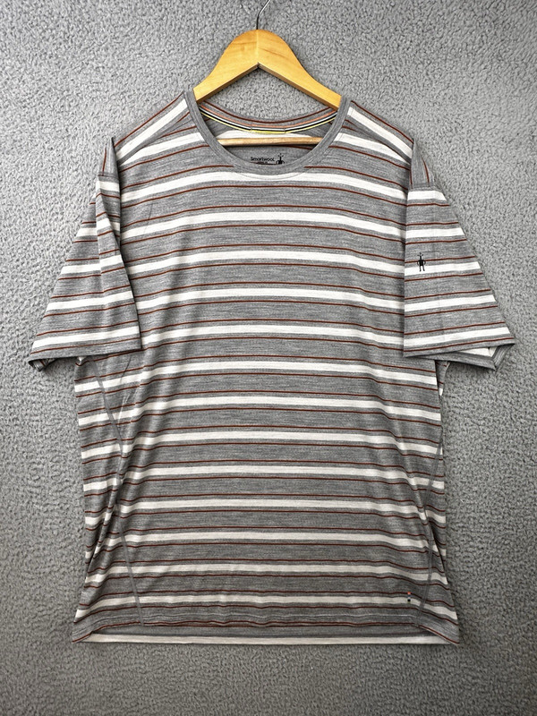 Smartwool Merino 150 T Shirt Mens XXL Gray Orange White Stripe Hiking Base Layer gallery
