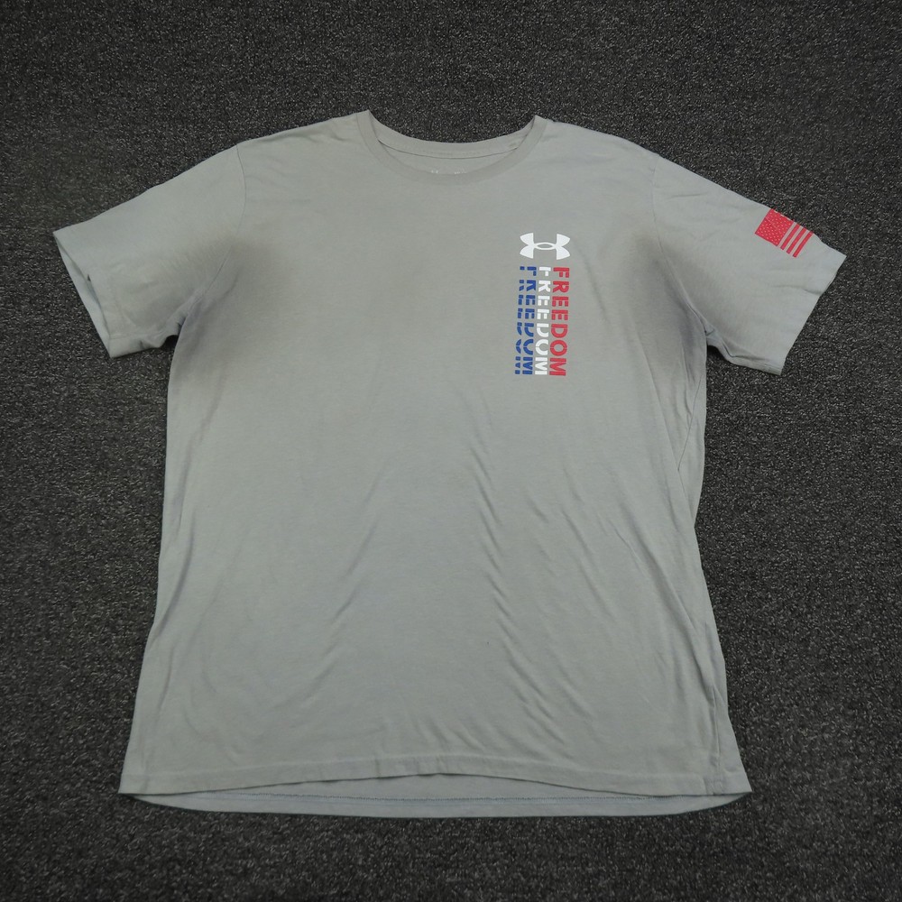 Under Armour Freedom Shirt Mens 2XL Gray Red Blue American Flag Patriotic Tee